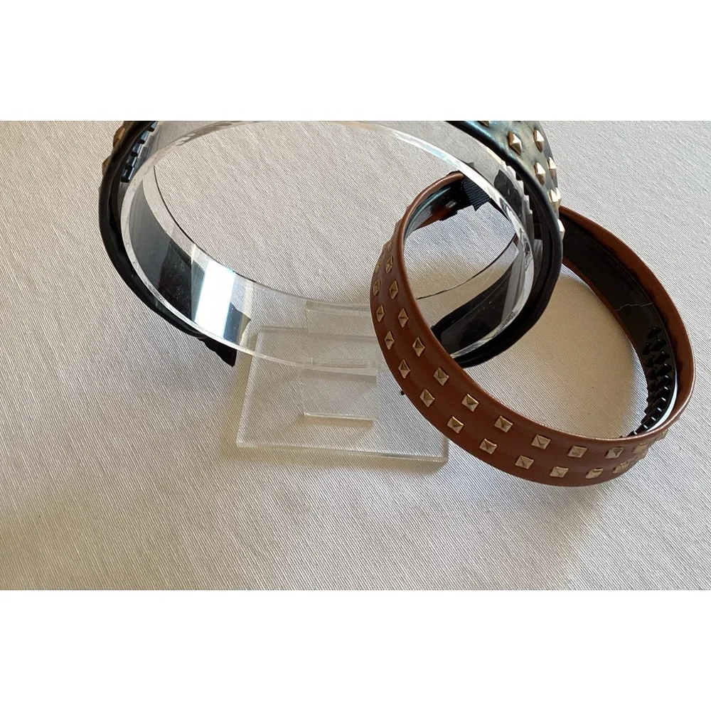 2 Gold Studded Headbands Black, Tan